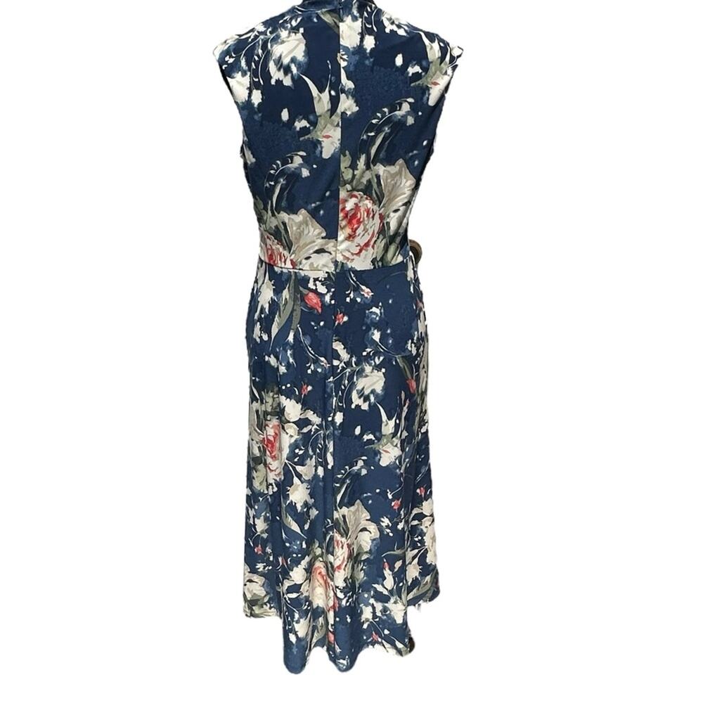 Ralph Lauren Midi Dress Blue Floral Twist Front Stretch Jersey Wedding Guest 6 - Picture 7 of 14